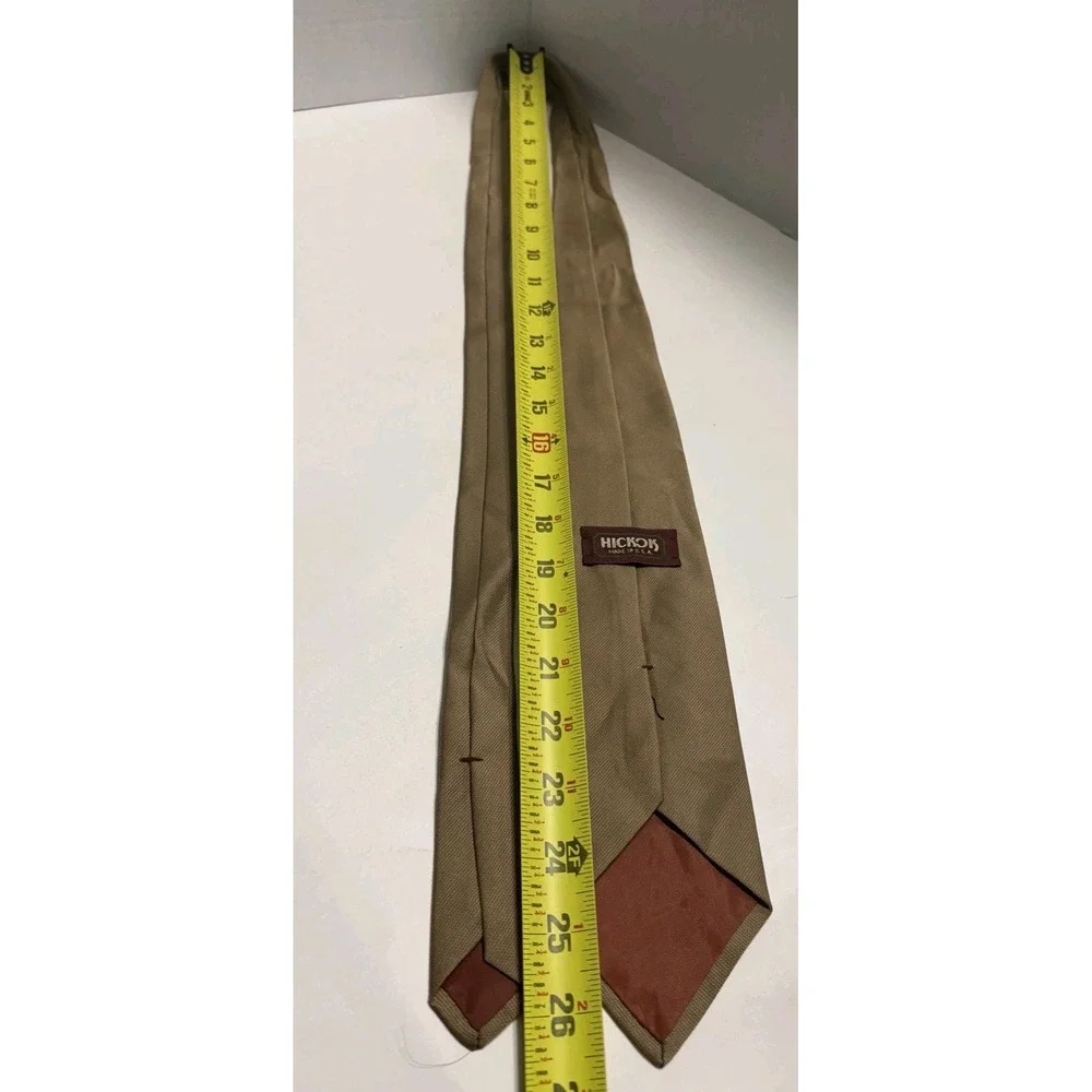 Hickok Vintage Mens Tie Made in USA Olive Tan Taupe Twill Textured Necktie